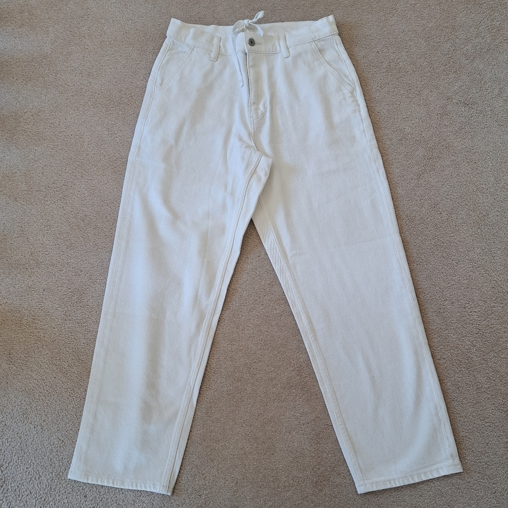 Uniqlo Women's White Jeans Size Small Drawstring Classic Casual Denim